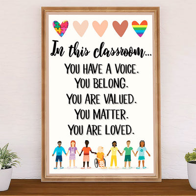 Teacher Classroom Canvas In This Classroom, You Have A Voice | Student Wall Art Back to School Gift for Teacher