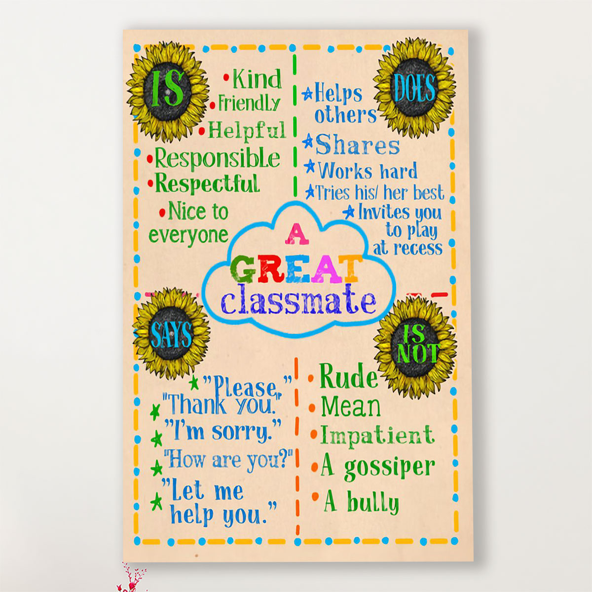 Teacher Classroom Poster A Great Classmate | Student Wall Art Back to School Gift for Teacher