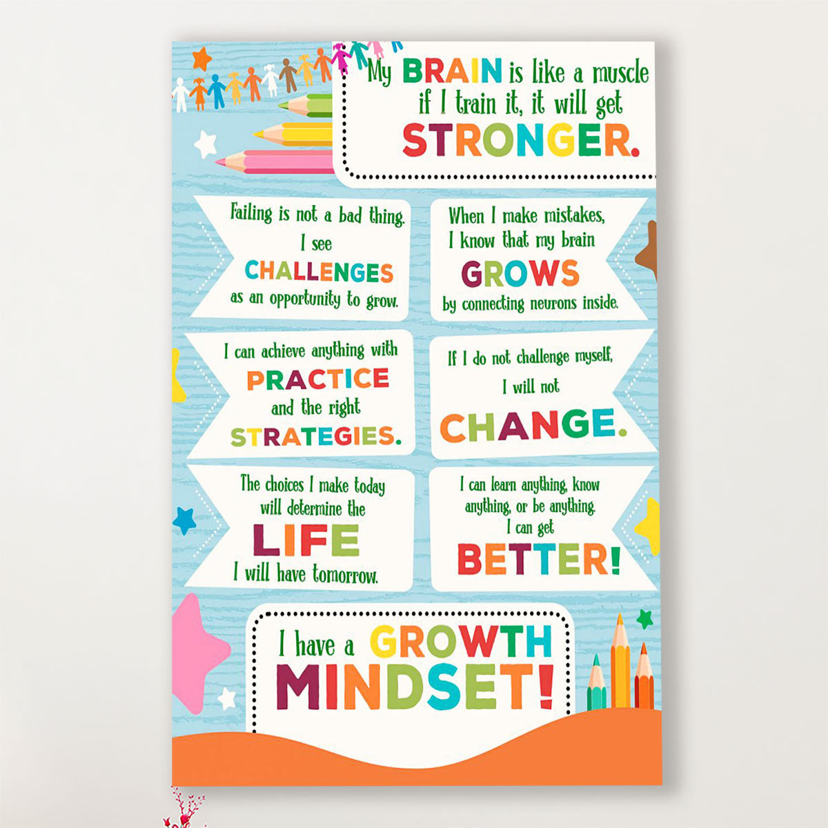 Teacher Classroom Poster I Have A Growth Mindset | Student Wall Art Back to School Gift for Teacher