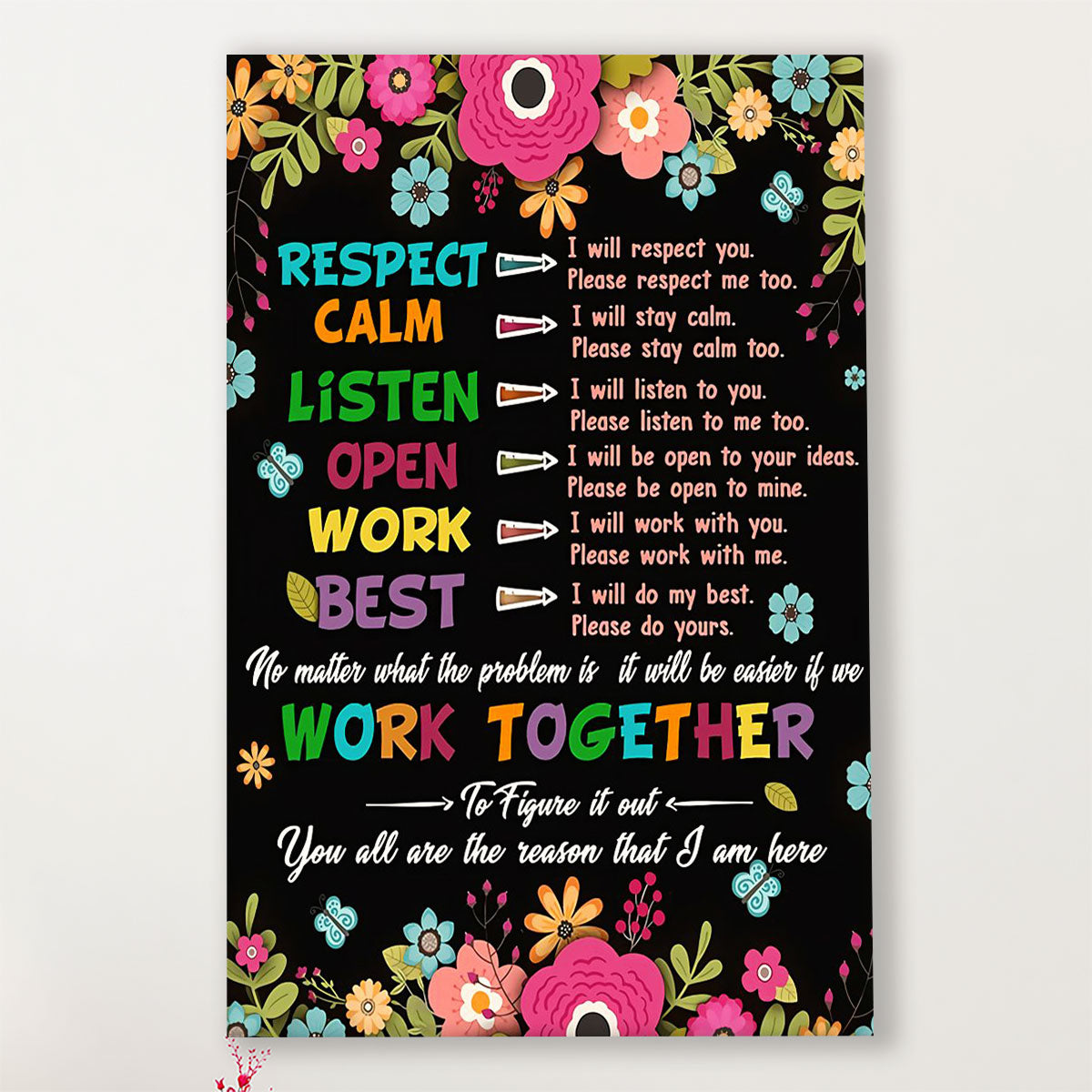 Teacher Classroom Canvas Respect Calm Listen Open Work Best | Student Wall Art Back to School Gift for Teacher