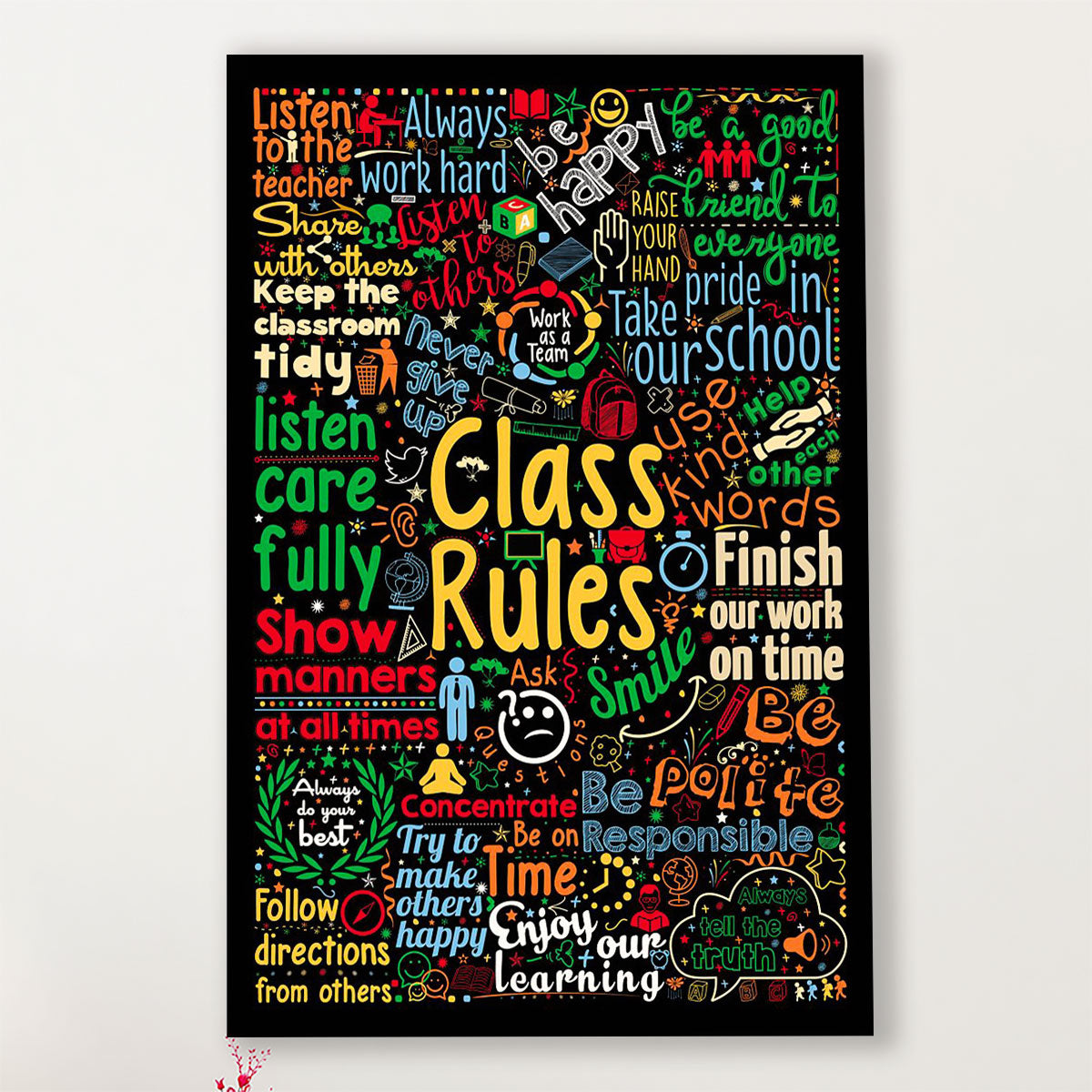 Teacher Classroom Poster Class Rules | Student Wall Art Back to School Gift for Teacher