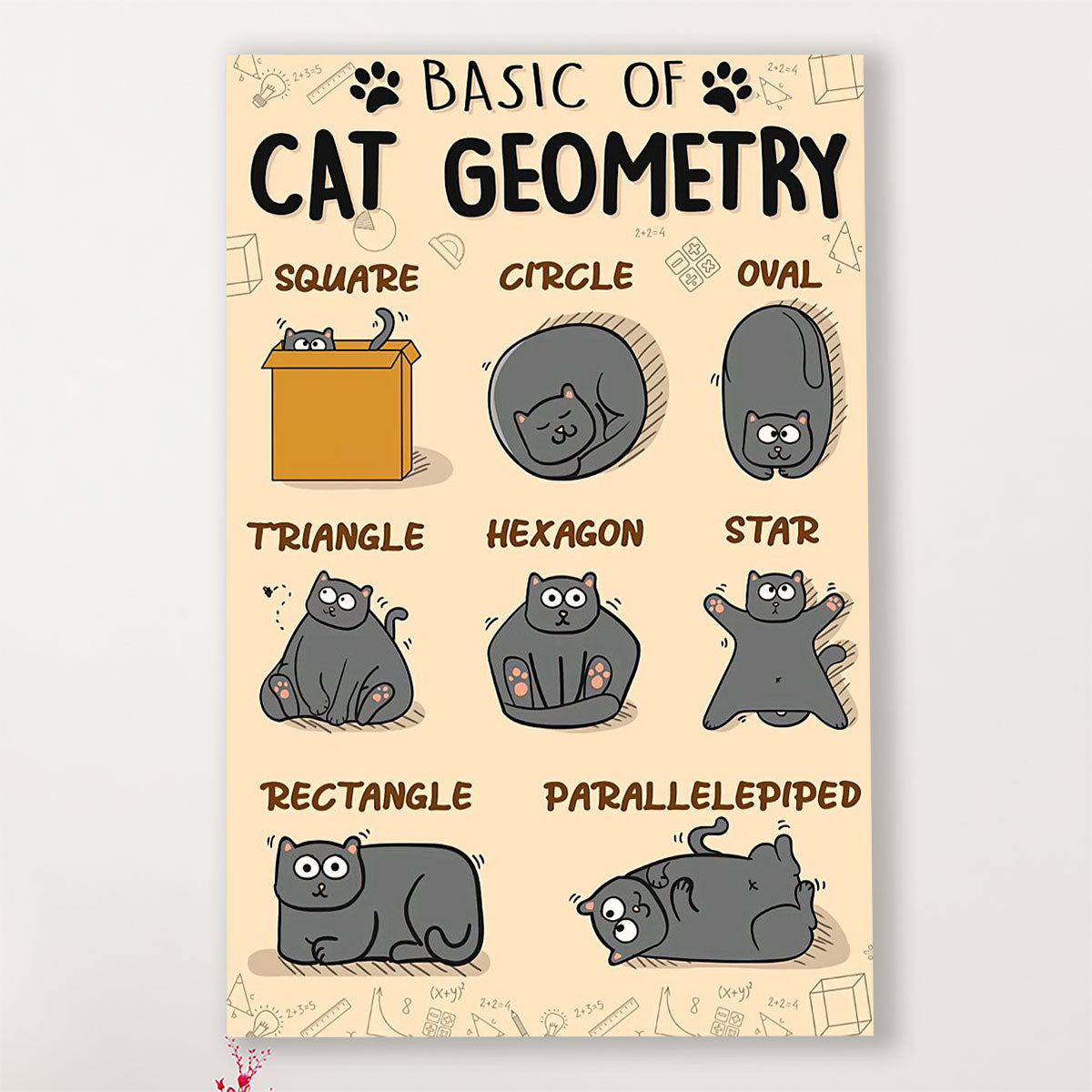 Teacher Classroom Poster Basic Of Cat Geometry | Student Wall Art Back to School Gift for Teacher