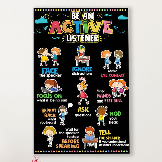 Teacher Classroom Canvas Be An Active Listener | Student Wall Art Back to School Gift for Teacher