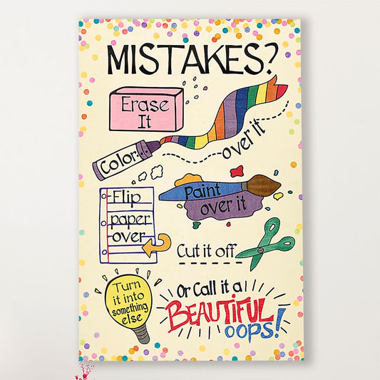 Teacher Classroom Canvas Mistakes - Erase It | Student Wall Art Back to School Gift for Teacher