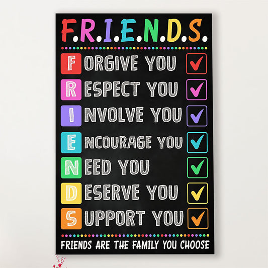 Teacher Classroom Canvas FRIENDS Are The Family You Choose | Student Wall Art Back to School Gift for Teacher