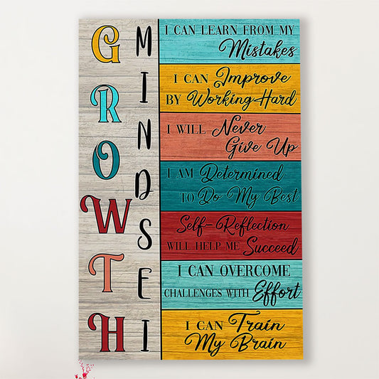 Teacher Classroom Canvas Growth Mindset | Student Wall Art Back to School Gift for Teacher