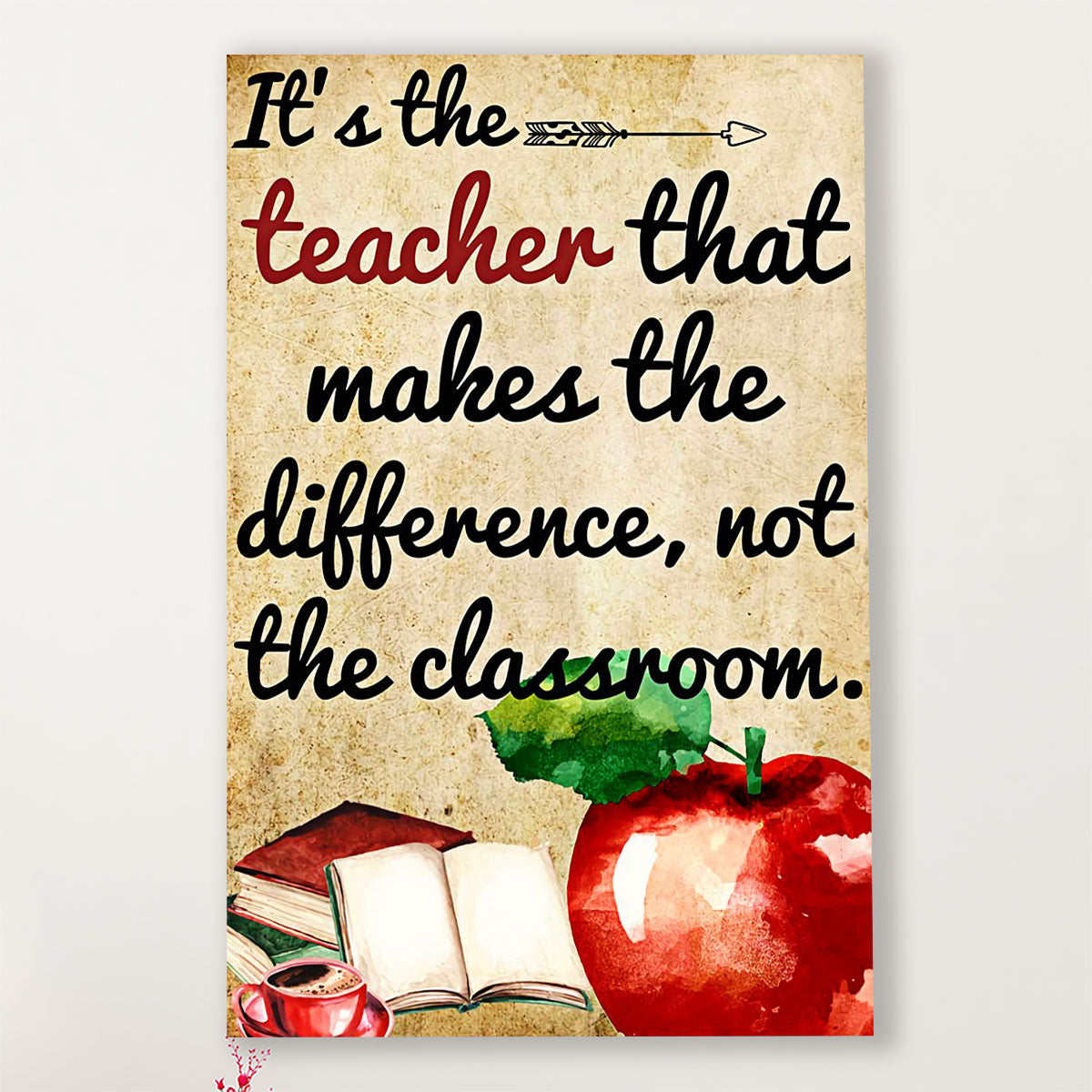 Teacher Classroom Canvas it’s the Teacher That Makes The Difference | Student Wall Art Back to School Gift for Teacher