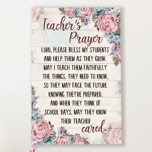 Teacher Classroom Canvas Teacher's Prayer | Student Wall Art Back to School Gift for Teacher