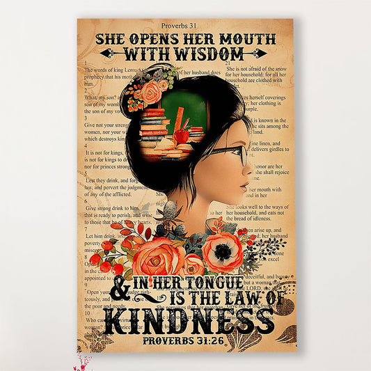 Teacher Classroom Canvas She Open Her Mouth With Wisdom | Student Wall Art Back to School Gift for Teacher