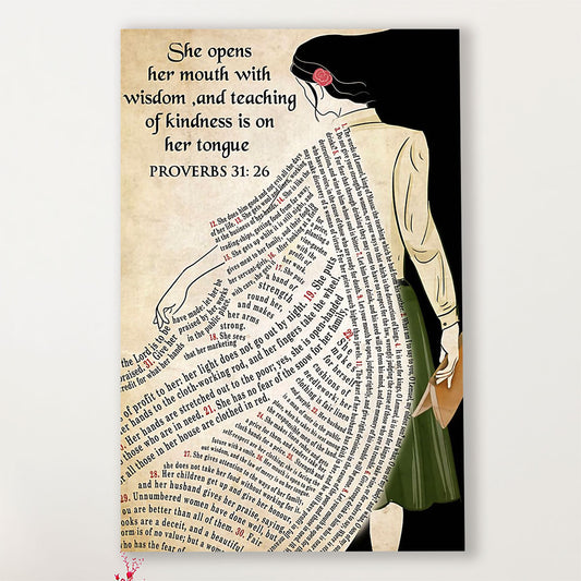 Teacher Classroom Canvas She Opens Her Mouth With Wisdom | Student Wall Art Back to School Gift for Teacher