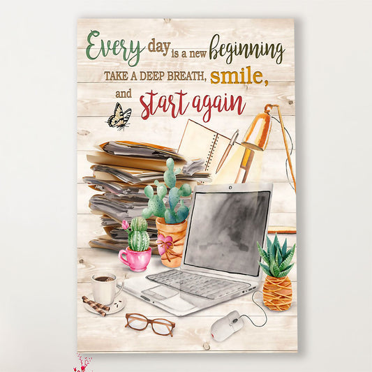 Teacher Classroom Canvas Everyday Is A New Beginning | Student Wall Art Back to School Gift for Teacher