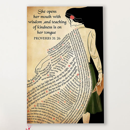 Teacher Classroom Canvas She Opens Her Mouth With Wisdom | Student Wall Art Back to School Gift for Teacher