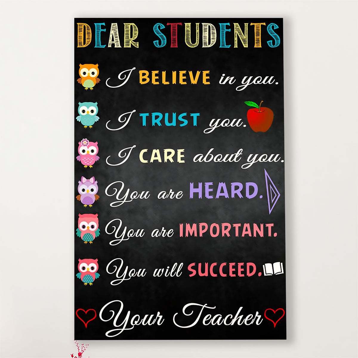 Teacher Classroom Poster Dear Students | Student Wall Art Back to School Gift for Teacher