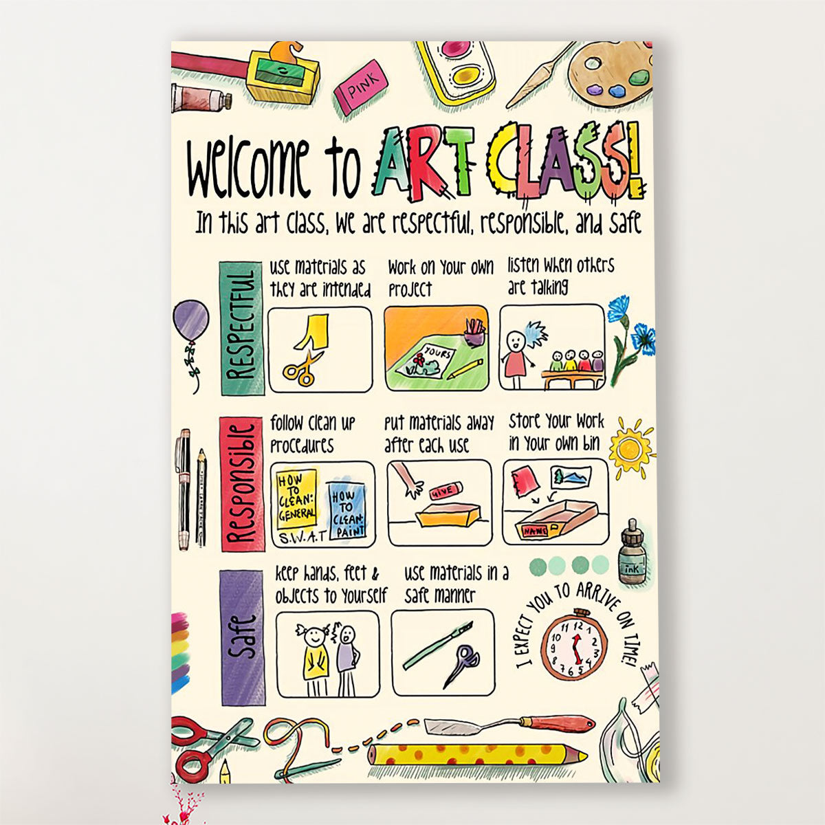 Teacher Classroom Poster Welcome To Art Class | Student Wall Art Back to School Gift for Teacher