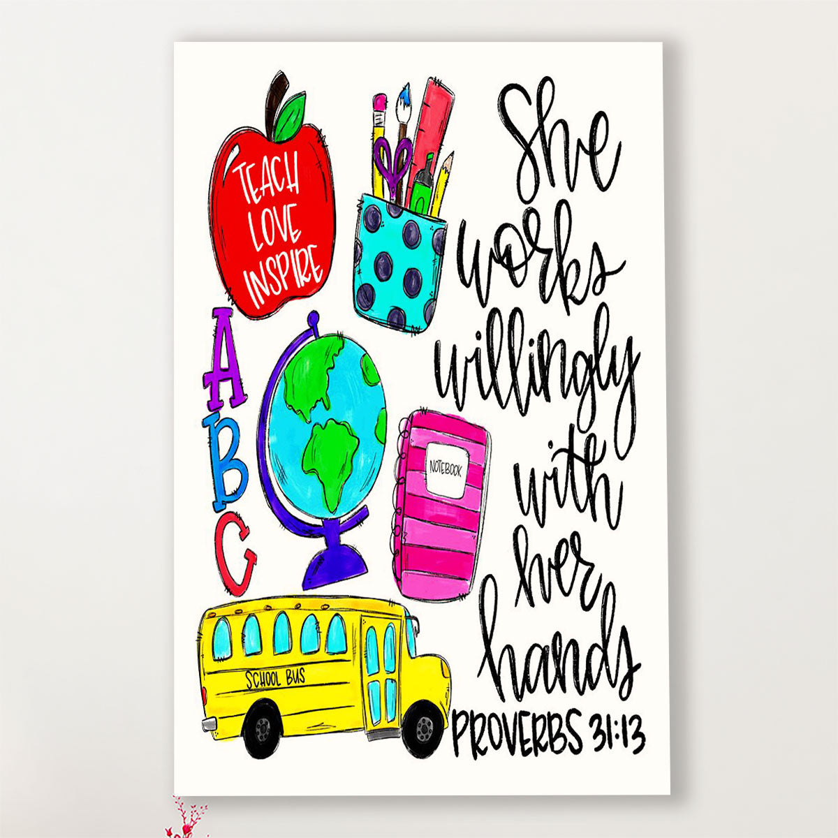 Teacher Classroom Poster Teach, Love, Inspire | Student Wall Art Back to School Gift for Teacher