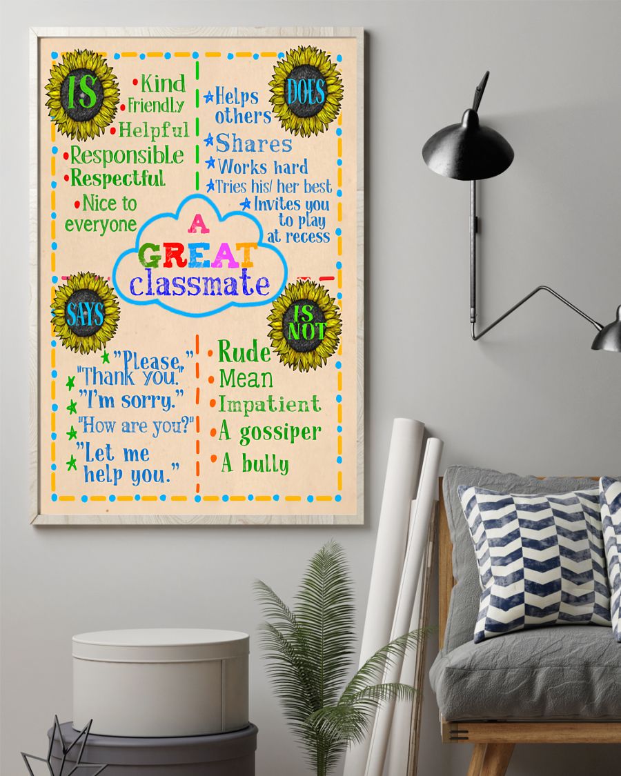 Teacher Classroom Canvas A Great Classmate | Student Wall Art Back to School Gift for Teacher