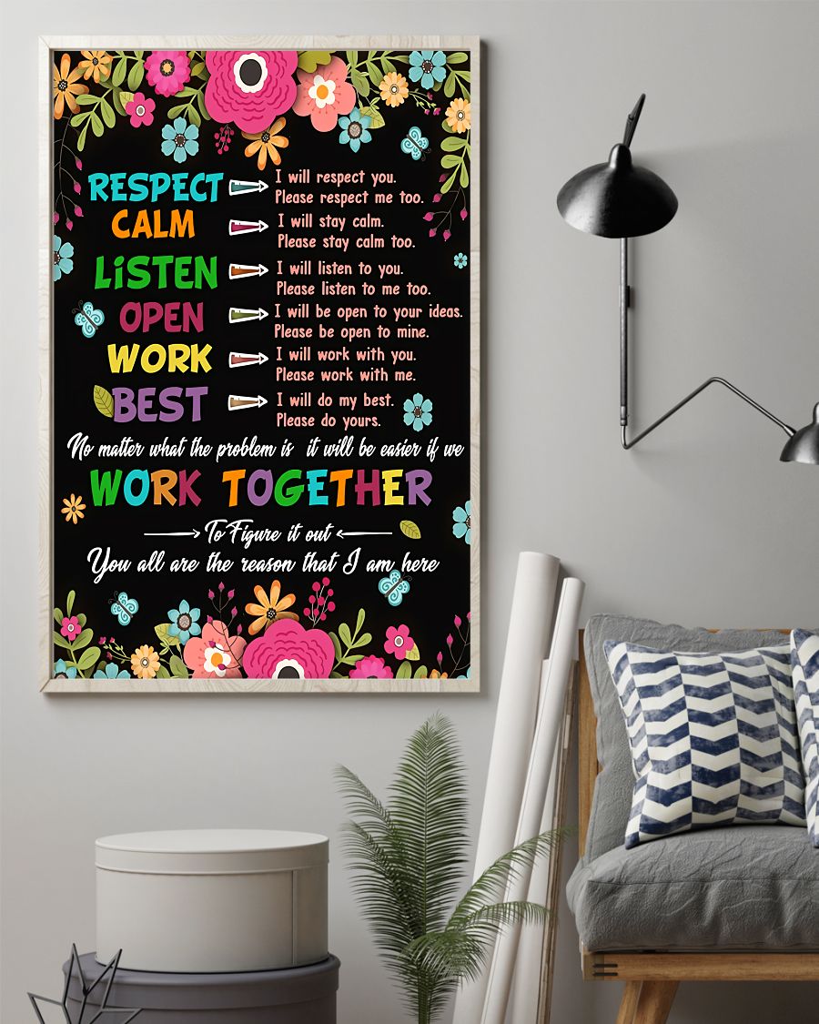 Teacher Classroom Poster Respect Calm Listen Open Work Best | Student Wall Art Back to School Gift for Teacher