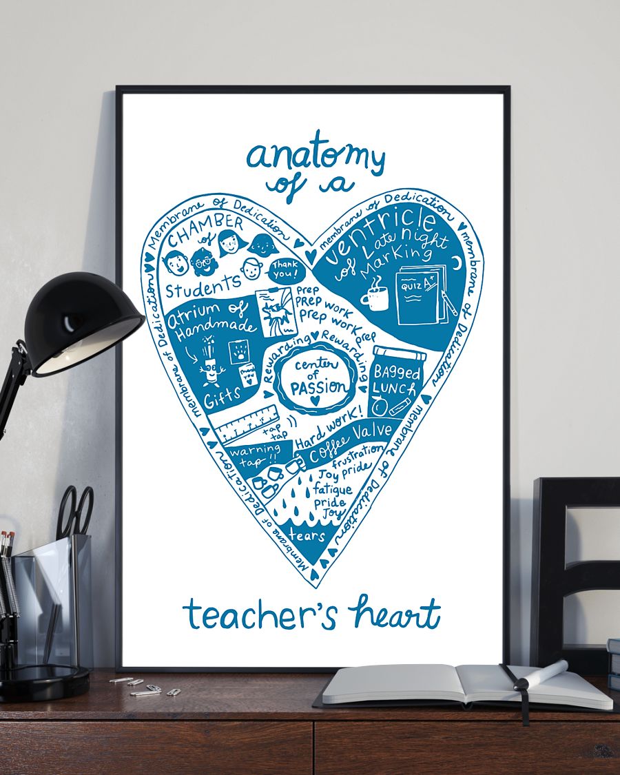 Teacher Classroom Poster Anatomy Of A Teacher's Heart | Student Wall Art Back to School Gift for Teacher