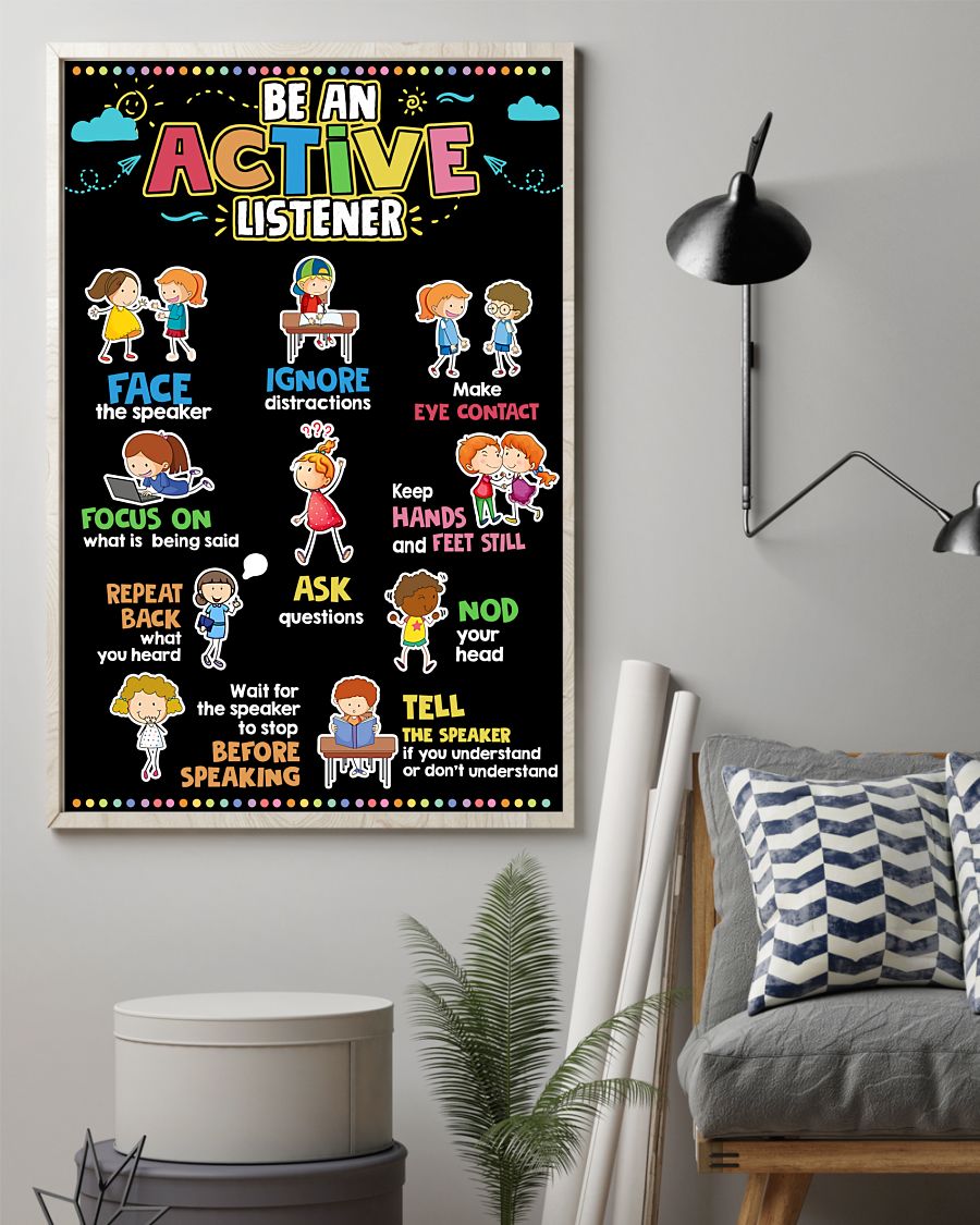 Teacher Classroom Canvas Be An Active Listener | Student Wall Art Back to School Gift for Teacher