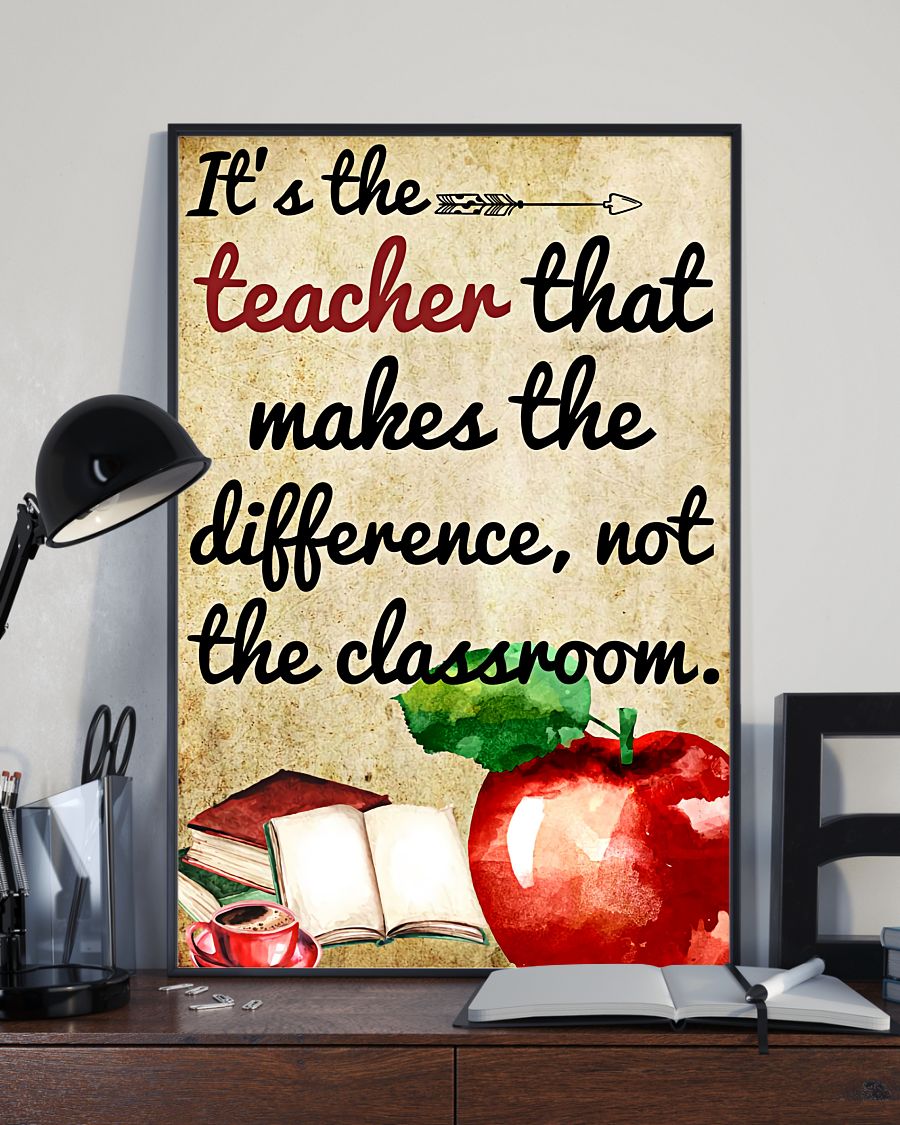 Teacher Classroom Poster it’s the Teacher That Makes The Difference | Student Wall Art Back to School Gift for Teacher