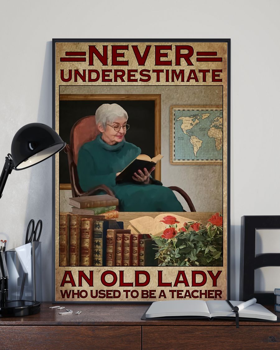 Teacher Classroom Poster Retired Teacher - Never Underestimate An Old Lady | Student Wall Art Back to School Gift for Teacher