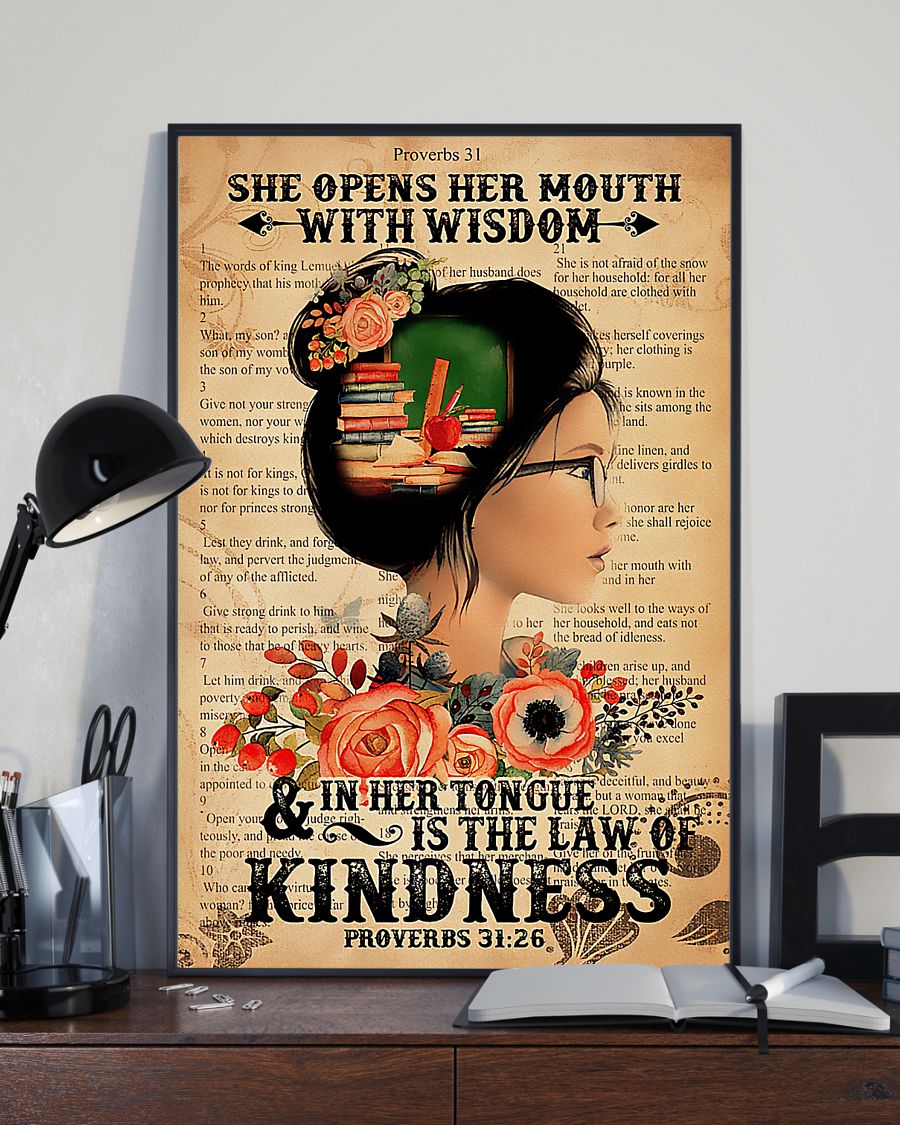 Teacher Classroom Poster She Open Her Mouth With Wisdom | Student Wall Art Back to School Gift for Teacher