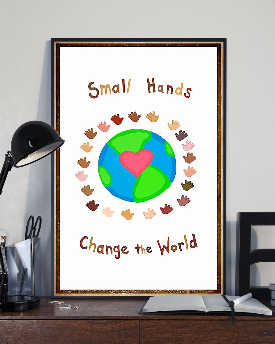 Teacher Classroom Poster Small Hands Change The World | Student Wall Art Back to School Gift for Teacher