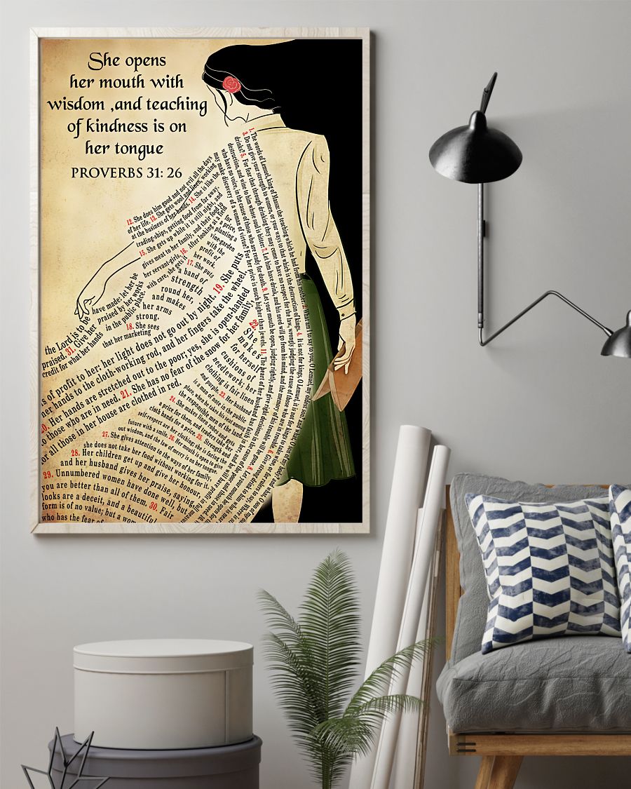 Teacher Classroom Poster She Opens Her Mouth With Wisdom | Student Wall Art Back to School Gift for Teacher