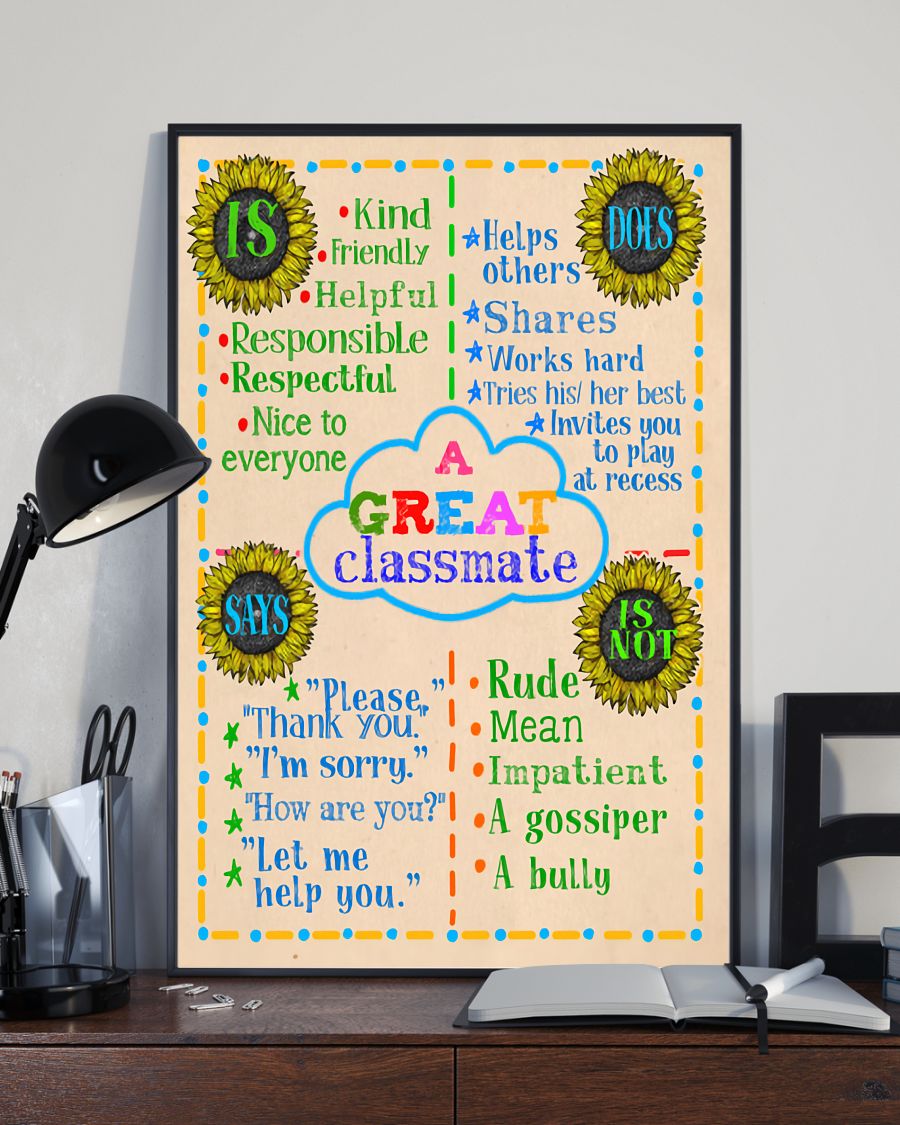 Teacher Classroom Poster A Great Classmate | Student Wall Art Back to School Gift for Teacher