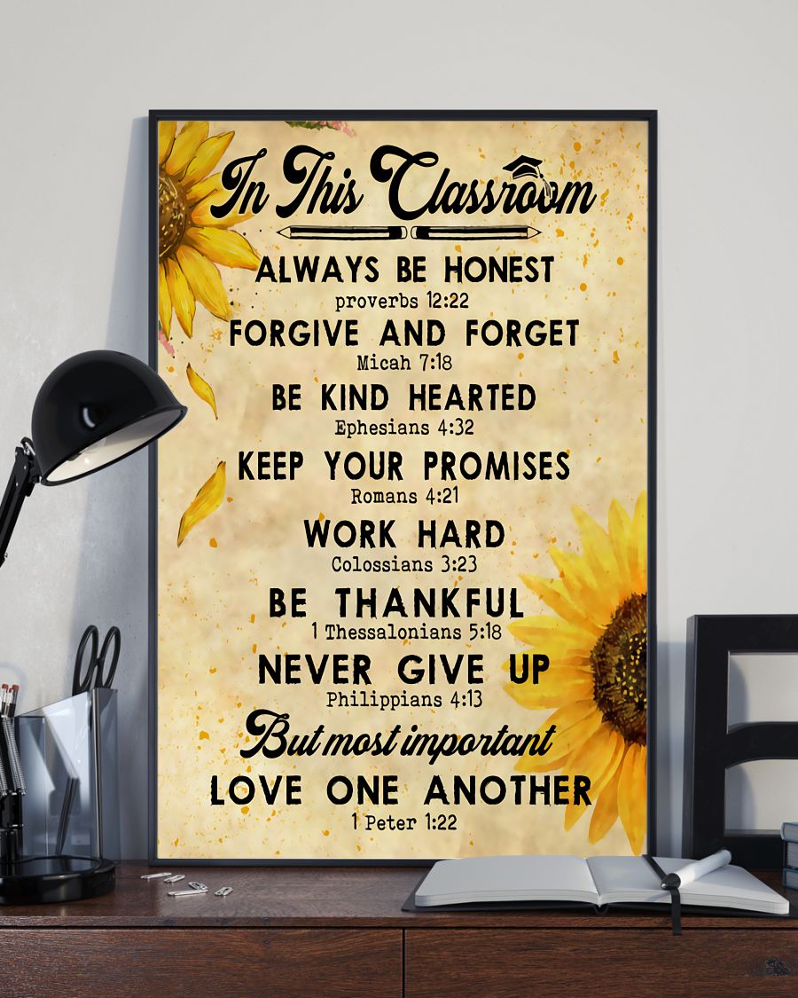 Teacher Classroom Poster In This Classroom Always Be Honest | Student Wall Art Back to School Gift for Teacher