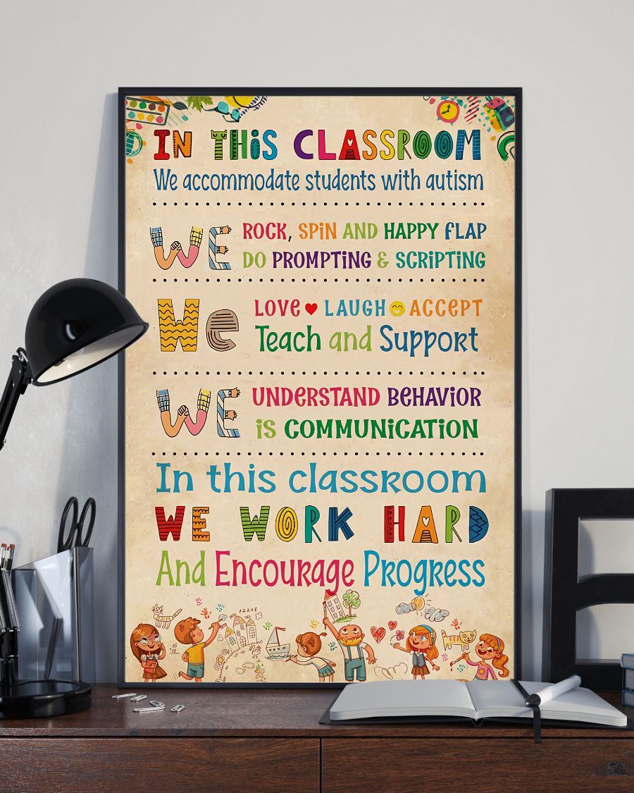 Teacher Classroom Canvas In This Classroom We Work Hard | Student Wall Art Back to School Gift for Teacher