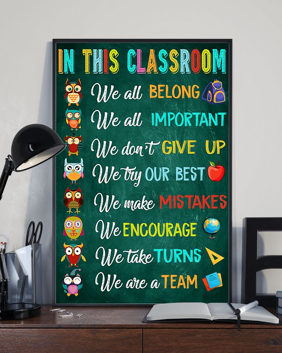 Teacher Classroom Poster Owl In This Classroom | Student Wall Art Back to School Gift for Teacher