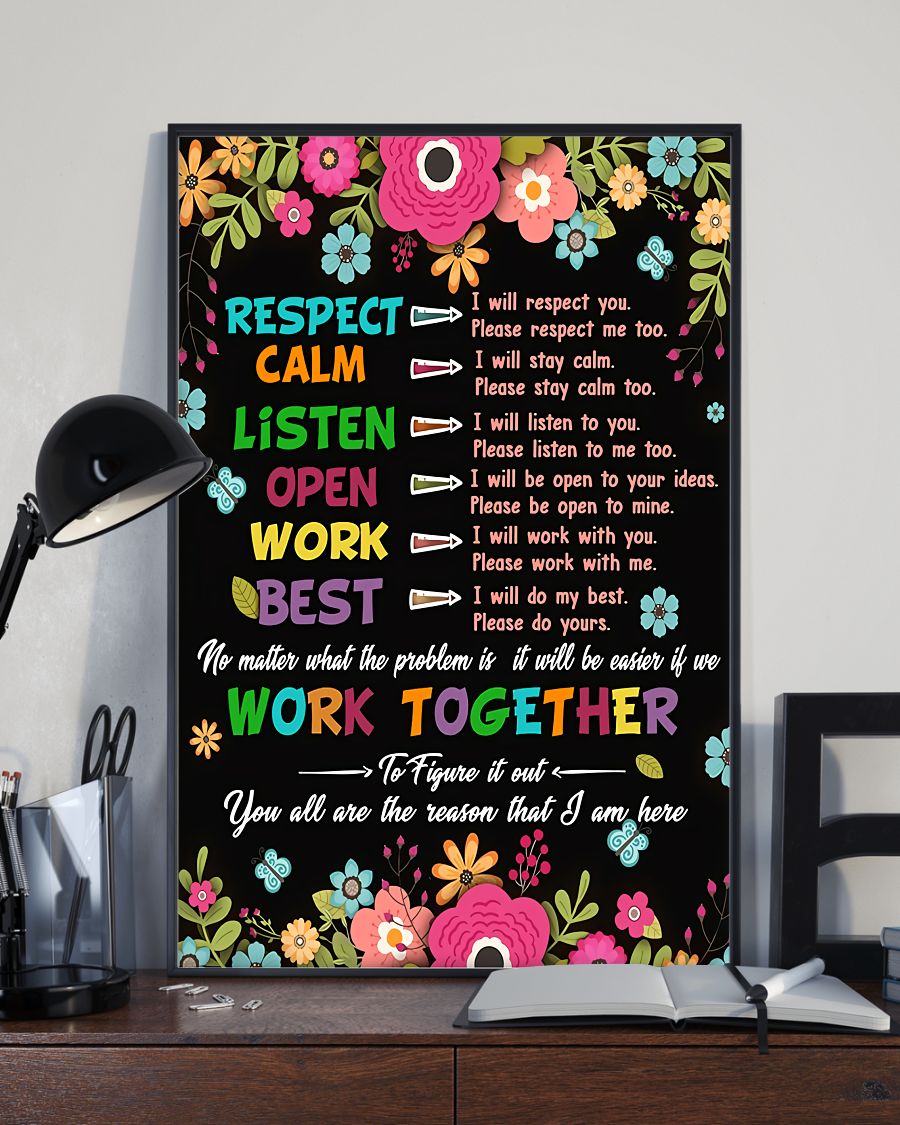 Teacher Classroom Poster Respect Calm Listen Open Work Best | Student Wall Art Back to School Gift for Teacher
