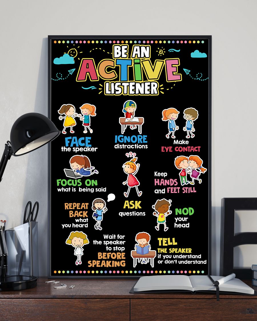 Teacher Classroom Poster Be An Active Listener | Student Wall Art Back to School Gift for Teacher