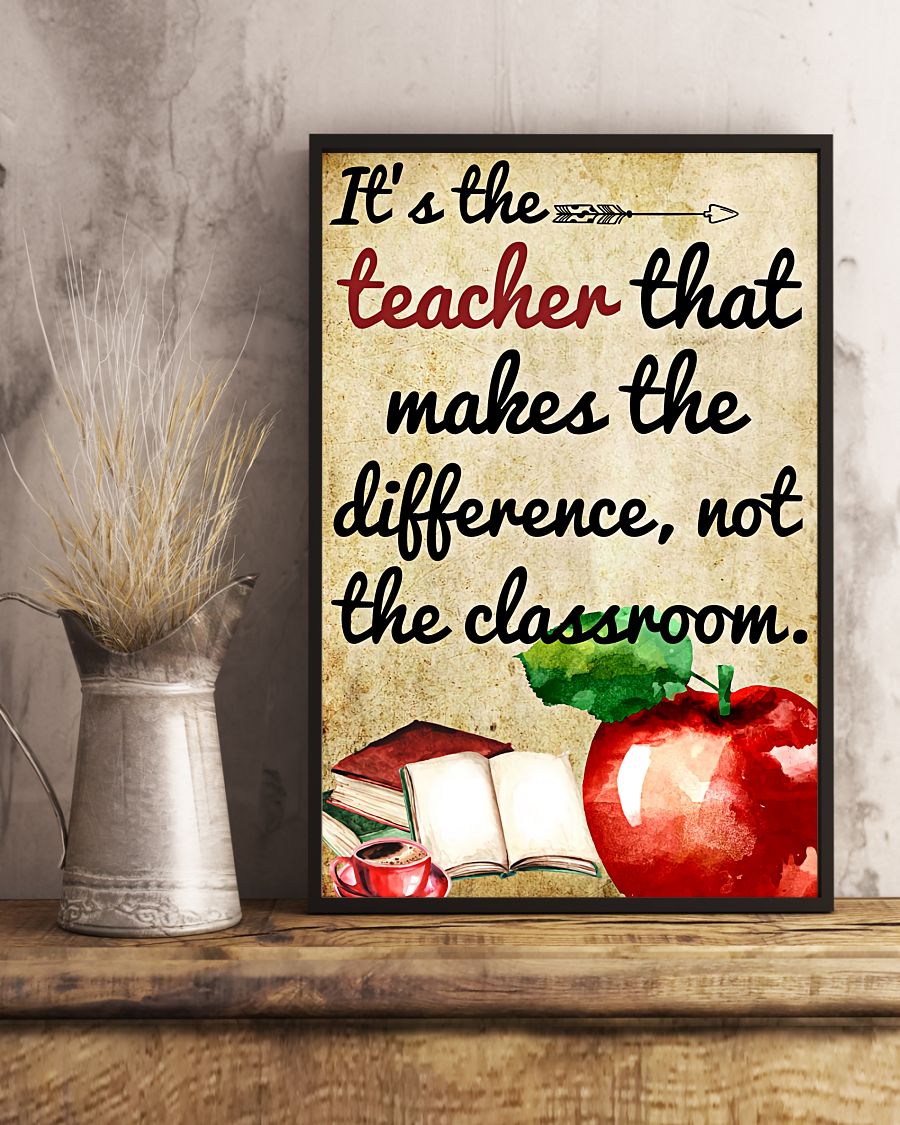 Teacher Classroom Poster it’s the Teacher That Makes The Difference | Student Wall Art Back to School Gift for Teacher