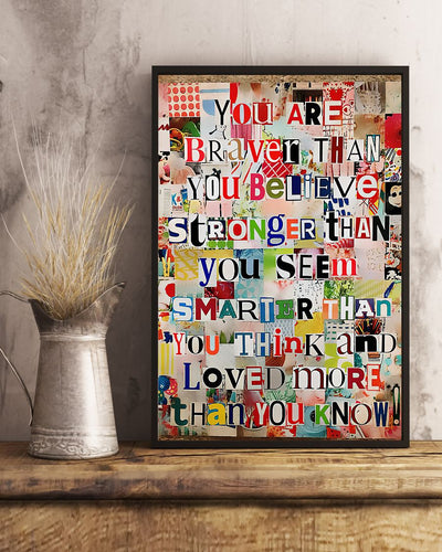 Teacher Classroom Canvas You Are Braver Than You Believe | Student Wall Art Back to School Gift for Teacher