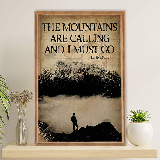 Camping Poster | Hiking - The Mountains Are Calling & I Must Go | Wall Art Gift for Camper