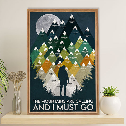 Camping Poster | Hiking - The Mountains Are Calling & I Must Go | Wall Art Gift for Camper