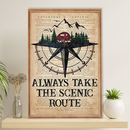 Camping Poster | Always Take The Scenic Route | Wall Art Gift for Camper