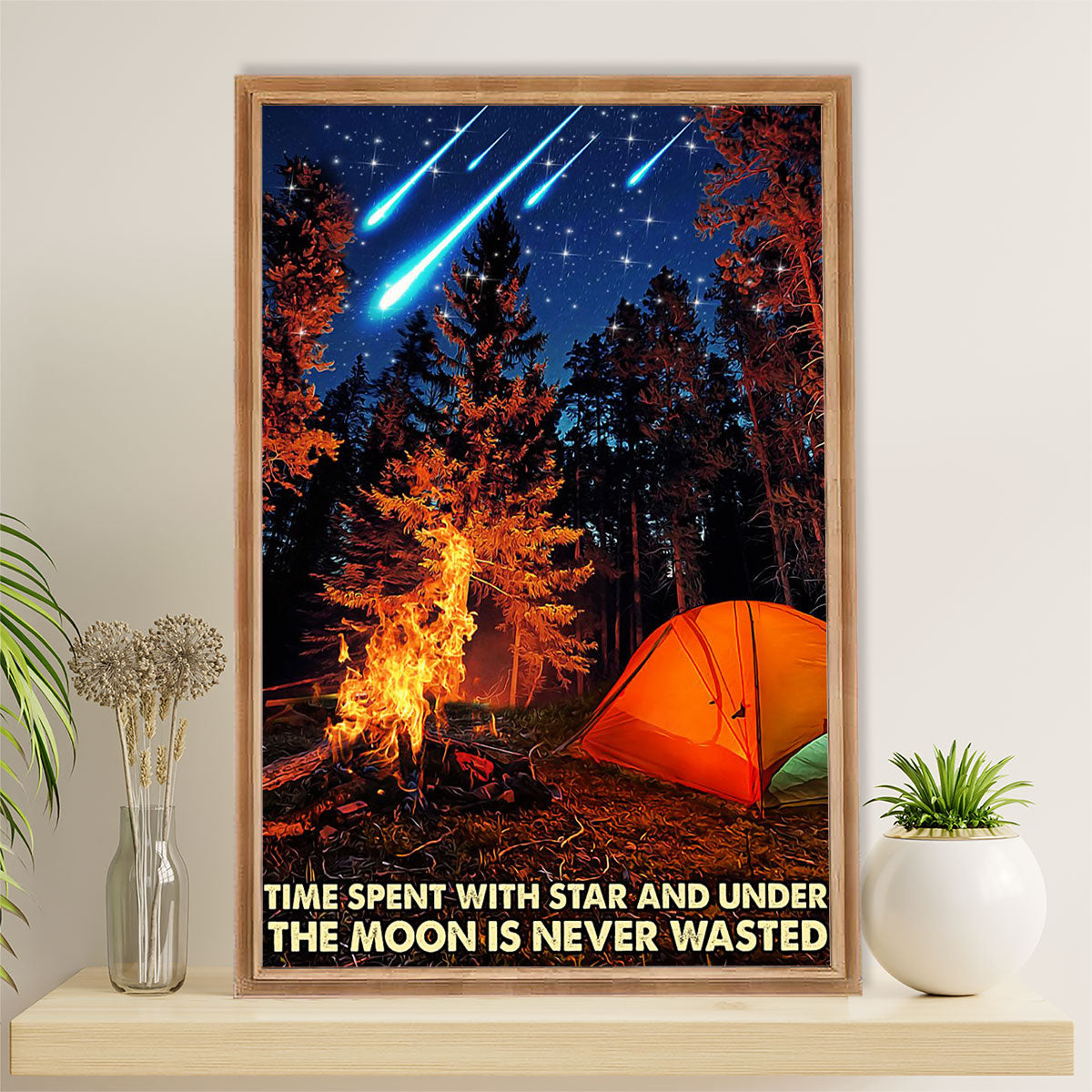 Camping Canvas | Time Spent With Stars & Under The Moon Is Never Wasted | Wall Art Gift for Campers