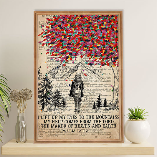 Camping Poster | Hiking - I Lift Up My Eyes To The Mountains | Wall Art Gift for Camper