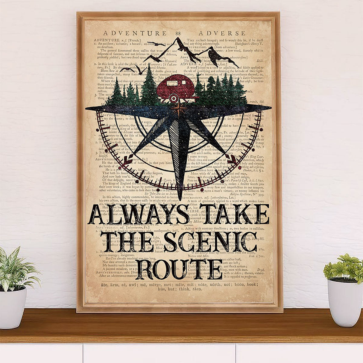Camping Poster | Always Take The Scenic Route | Wall Art Gift for Camper