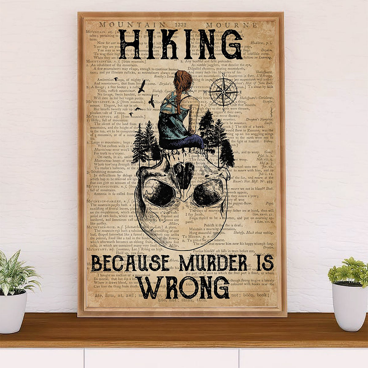 Camping Poster | Hiking Because Murder Is Wrong | Wall Art Gift for Camper