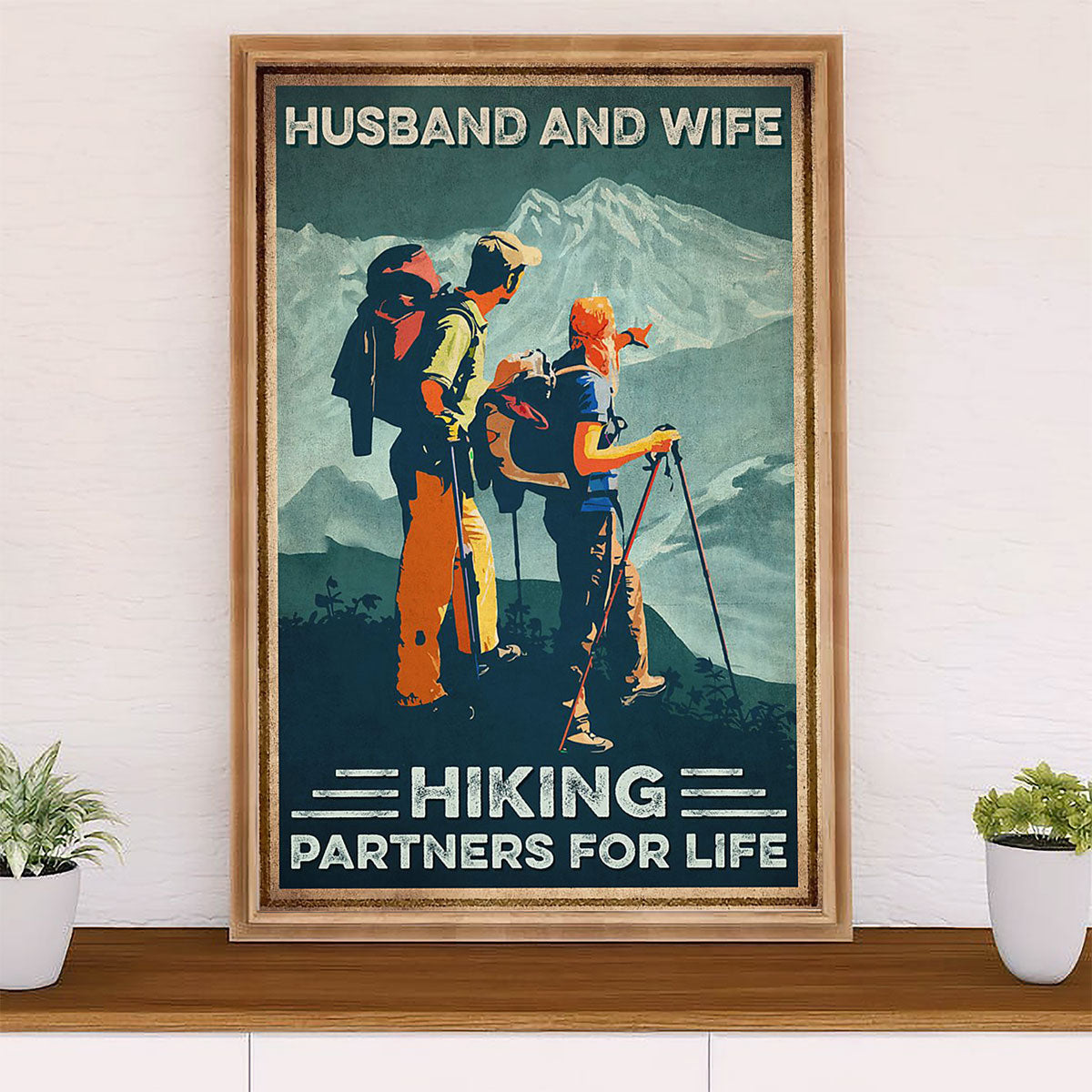 Camping Poster | Husband & Wife - Hiking Partners For Life | Wall Art Gift for Camper