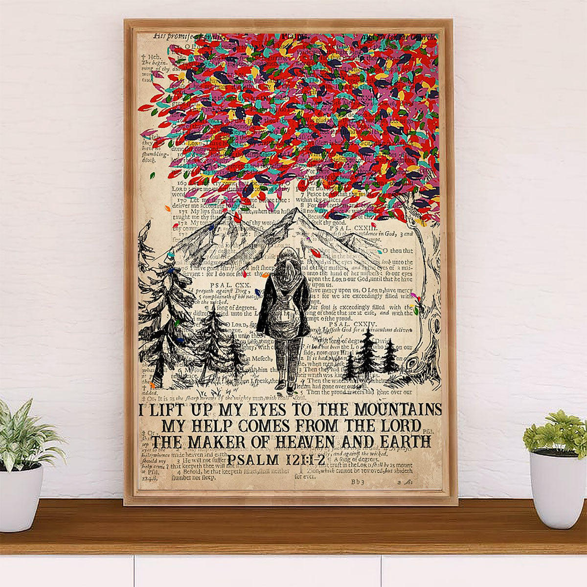 Camping Poster | Hiking - I Lift Up My Eyes To The Mountains | Wall Art Gift for Camper