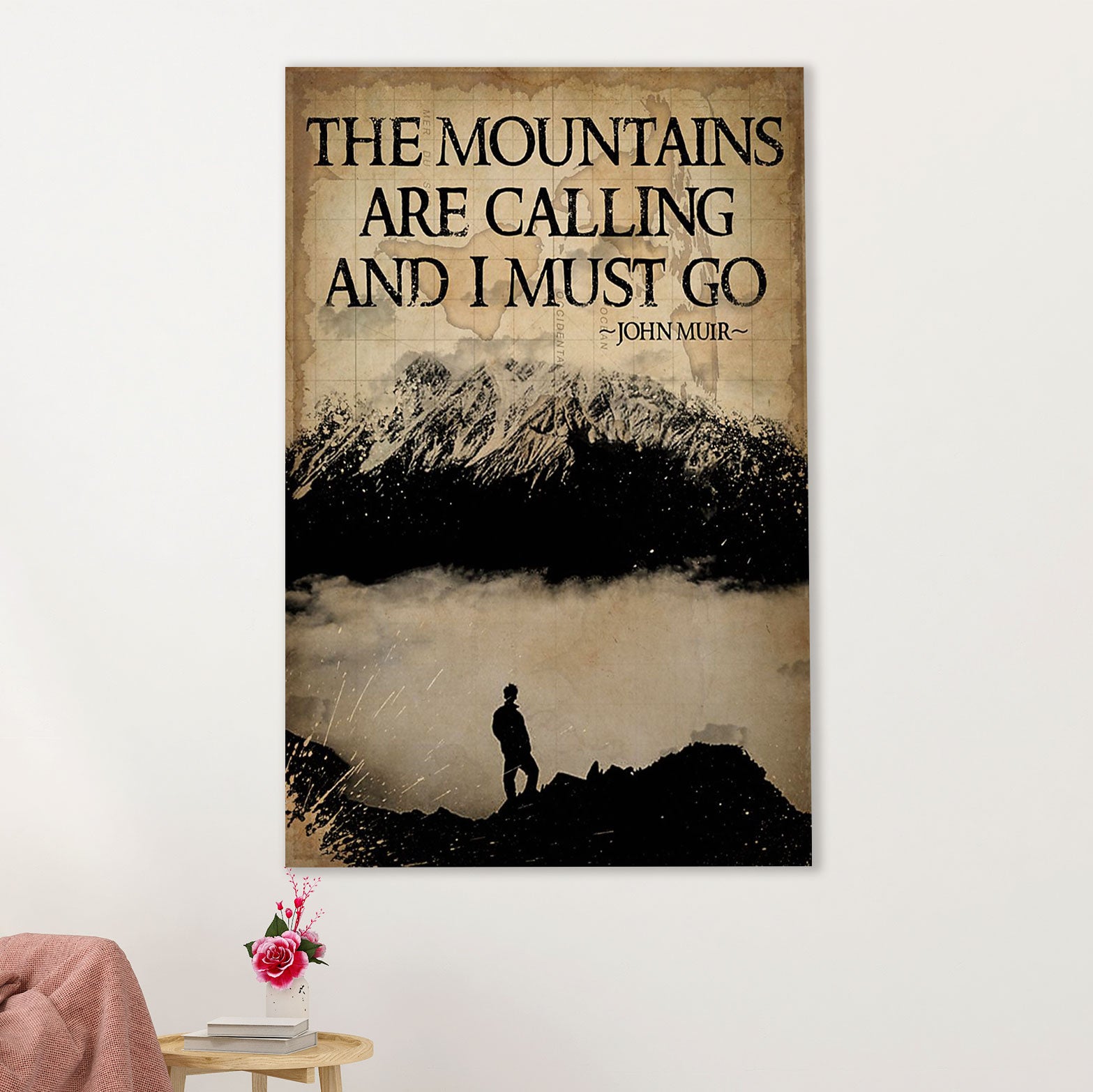 Camping Poster | Hiking - The Mountains Are Calling & I Must Go | Wall Art Gift for Camper