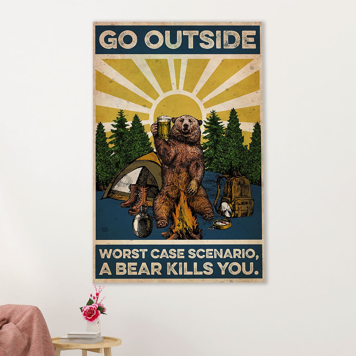 Camping Canvas | Go Outside Worst Case Scenario | Wall Art Gift for Campers