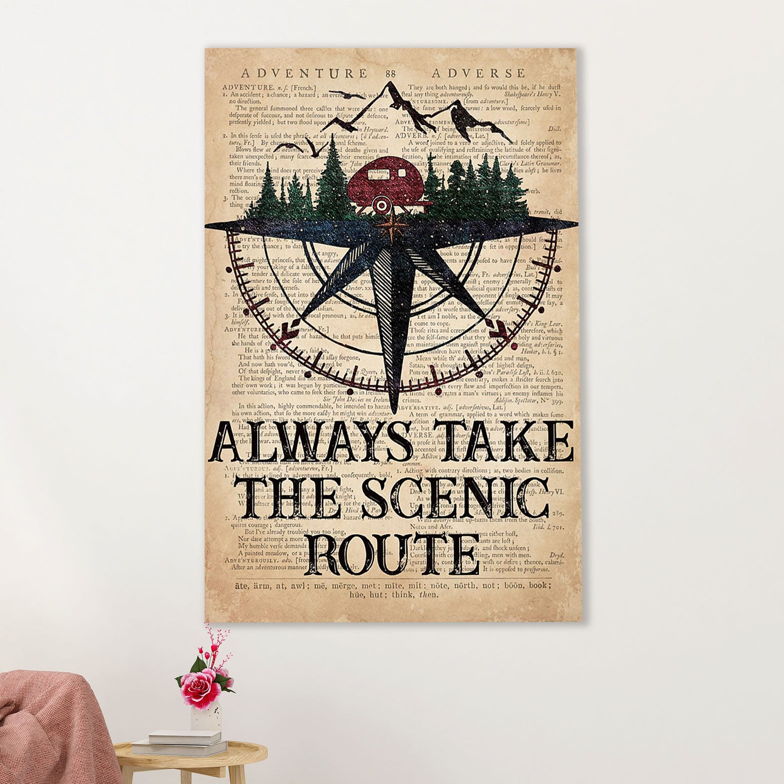 Camping Poster | Always Take The Scenic Route | Wall Art Gift for Camper