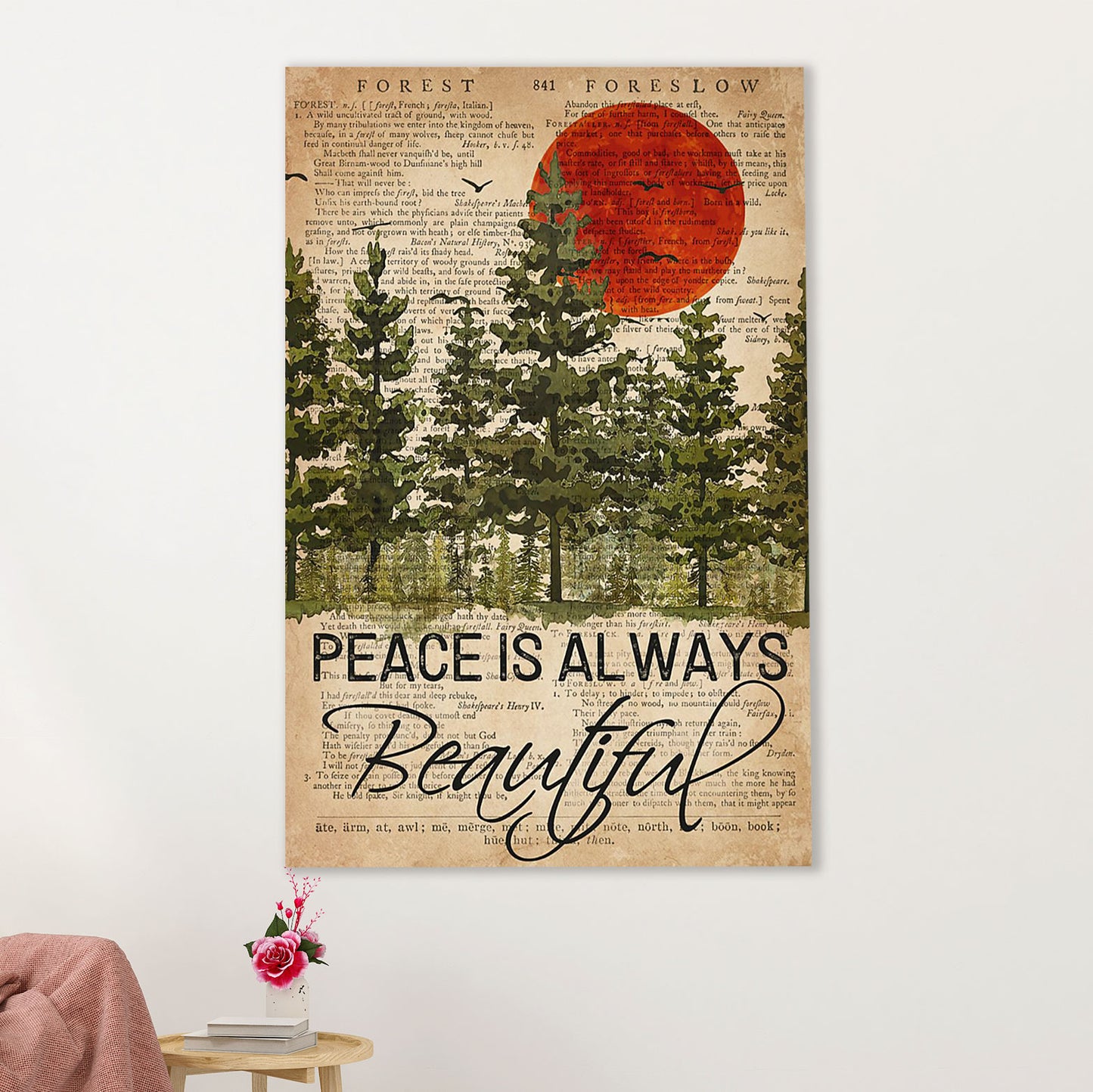 Camping Canvas | Peace Is Always Beautiful | Wall Art Gift for Campers