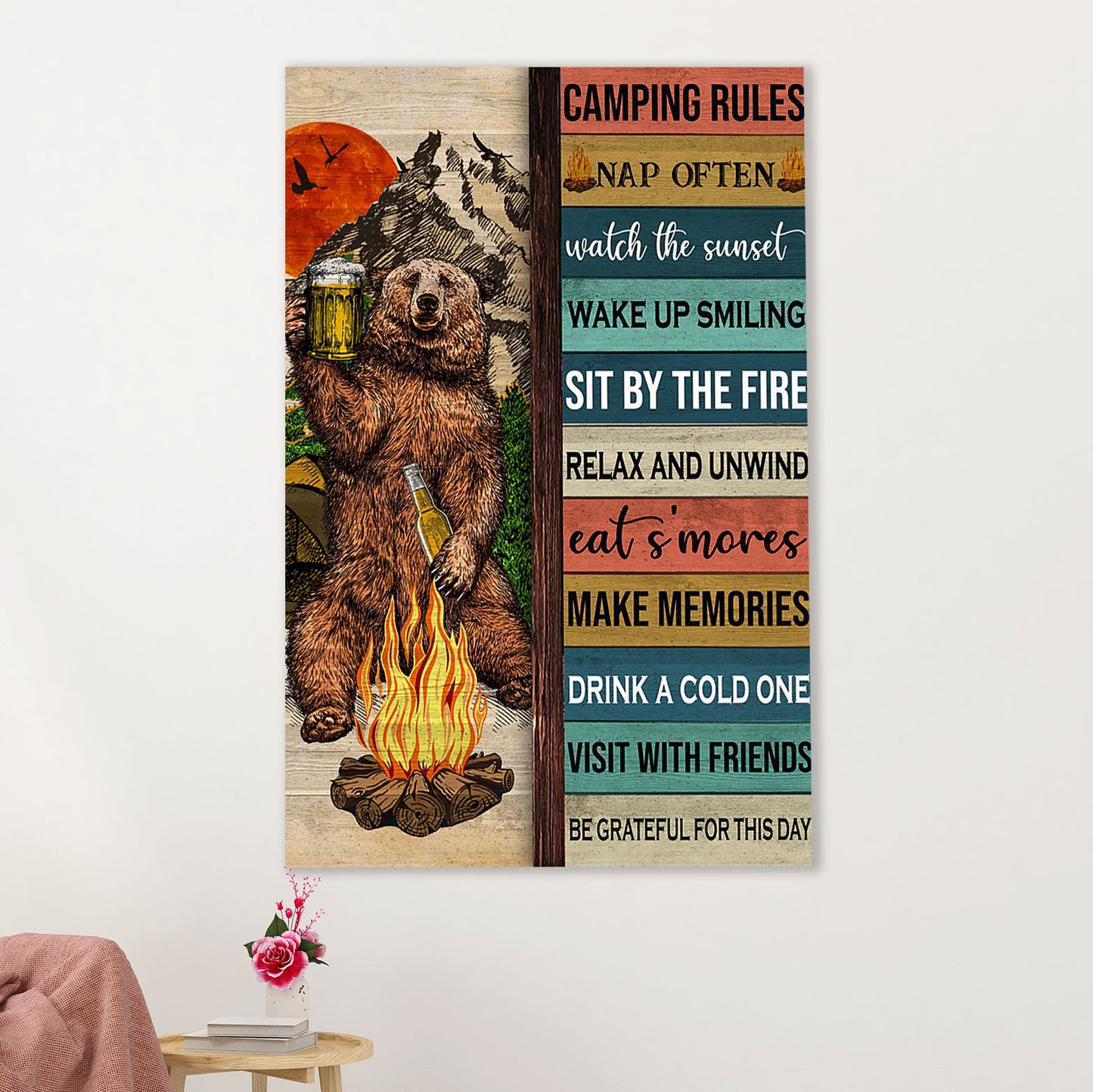 Camping Canvas | Camping Rules | Wall Art Gift for Campers